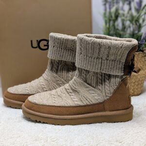 UGG Natural Chestnut Classic Mini Cabelle Knit Suede Leather Boots Women's 8 NIB
